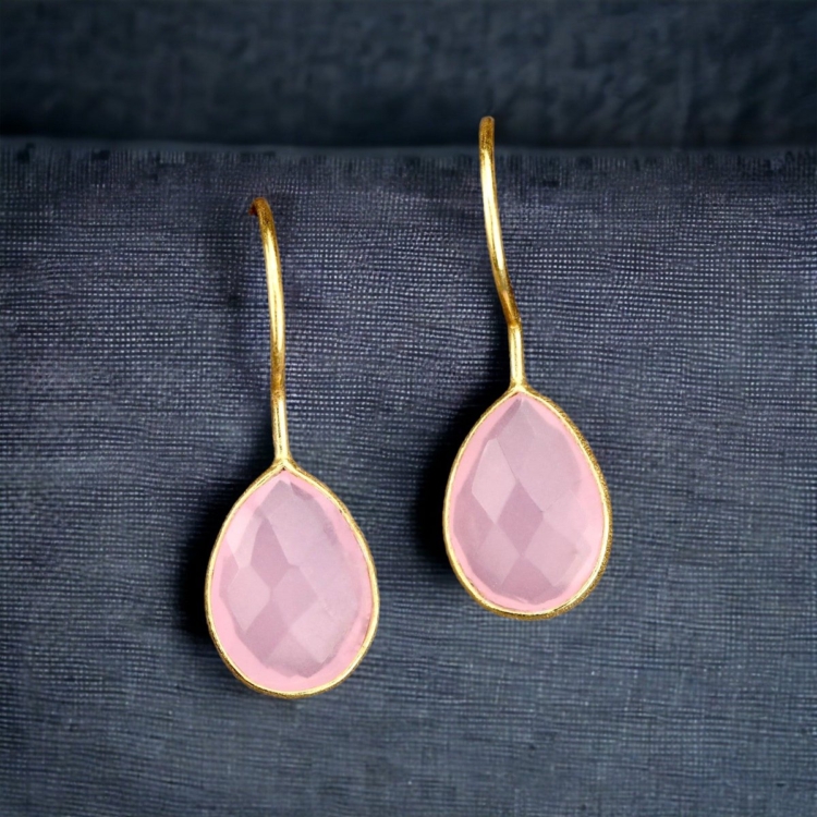 925 Sterling Gold Plated Rose Quartz Gemstone Earrings