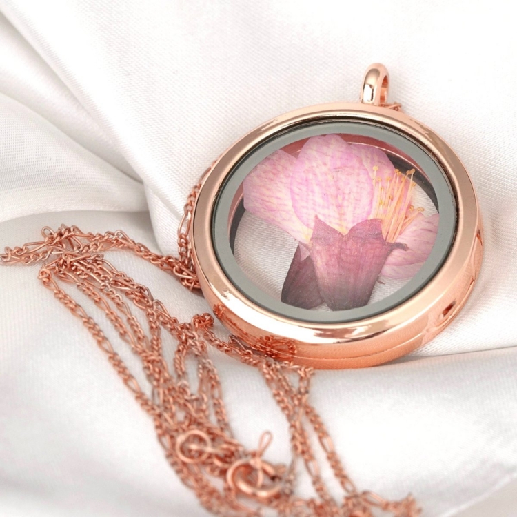 Japanese Cherry Blossom Locket - 925 Sterling Rose Gold Plated Chain Sakura Pendant - Image 4