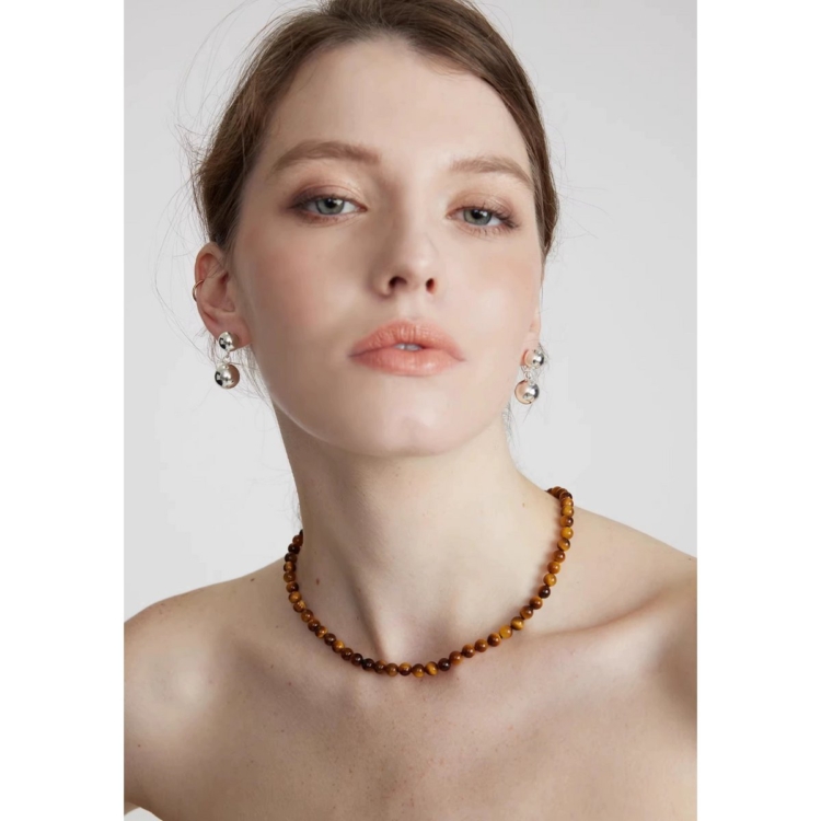 Chic Tiger-Eye Beads Necklace-Silver S Hook - Image 5