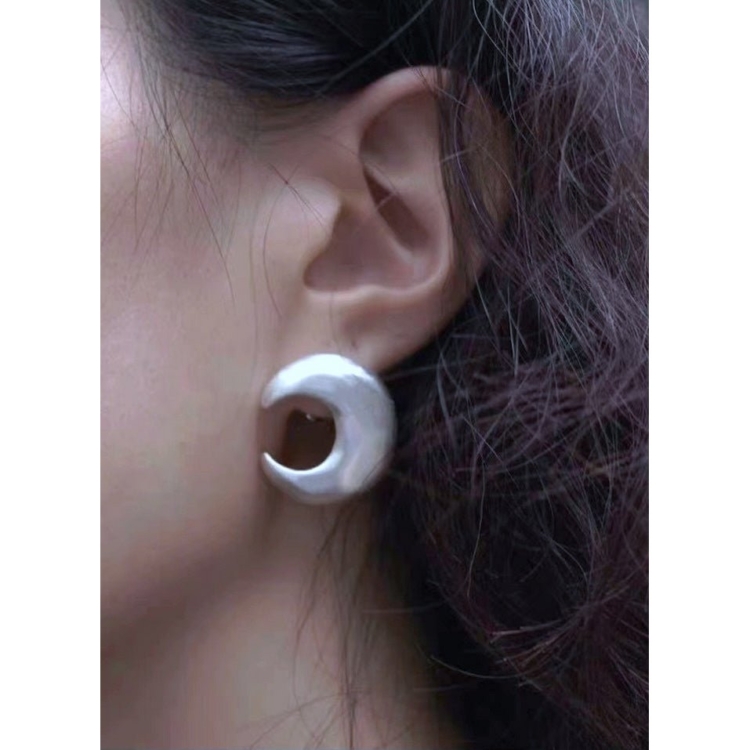 Unique Minimalist Silver Moon Earrings - Image 6