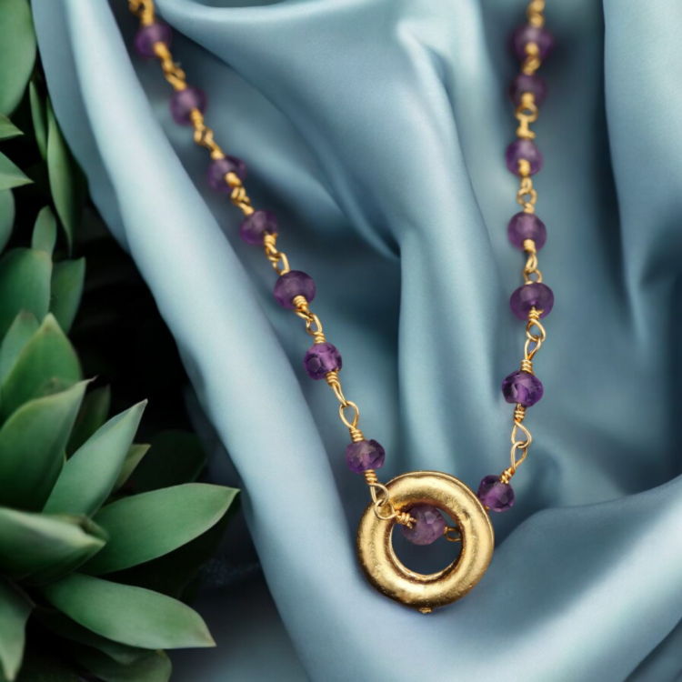 Amethyst Gold Gemstone Necklace