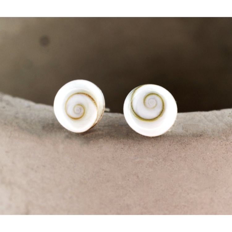 Shiva Eyes Mini Stud Earrings - 925 Sterling Silver Minimalist Shell Ocean Nautical Jewelry - Image 2