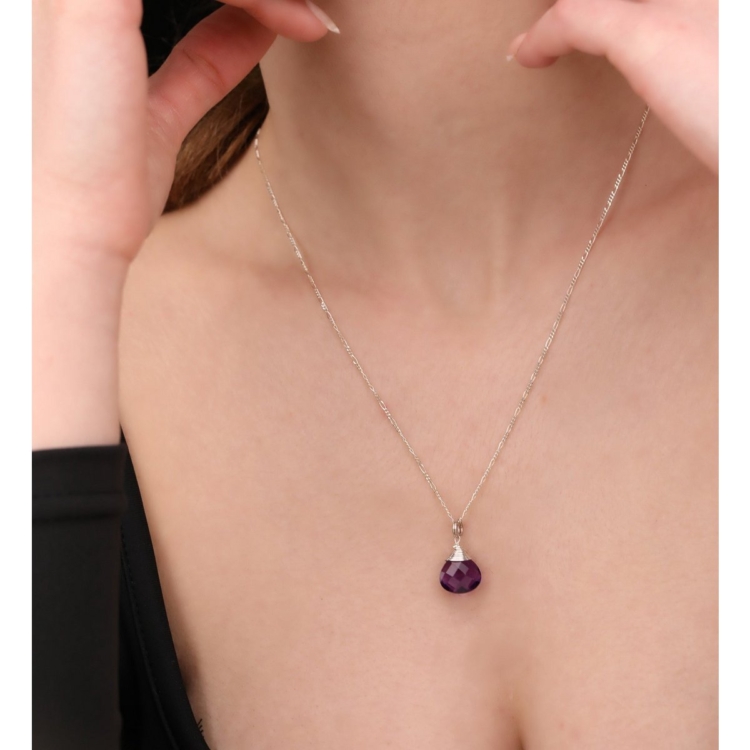 Amethyst Teardrop Pendant Necklace - 925 Sterling Silver - Image 2