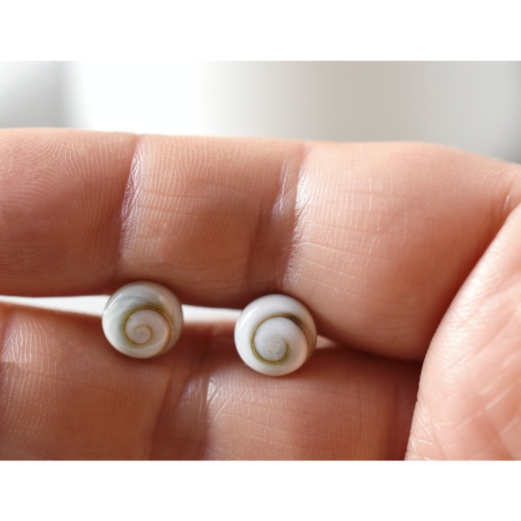 Shiva Eyes Mini Stud Earrings - 925 Sterling Silver Minimalist Shell Ocean Nautical Jewelry - Image 3