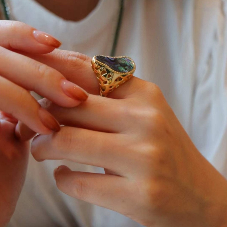 Ocean Wave Design: Abalone Shell Gold Vermeil Statement Ring-Adjustable - Image 2