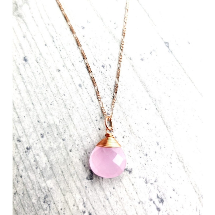 Rose Quartz Drop Necklace 925 Sterling Rose Gold Plated Pink Gemstone Aura Necklace - Image 14