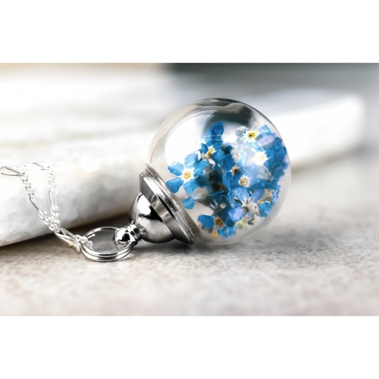 Forget-me-not Flowers 925 Sterling Silver Necklace - Terrarium Botanical Necklace - Image 5