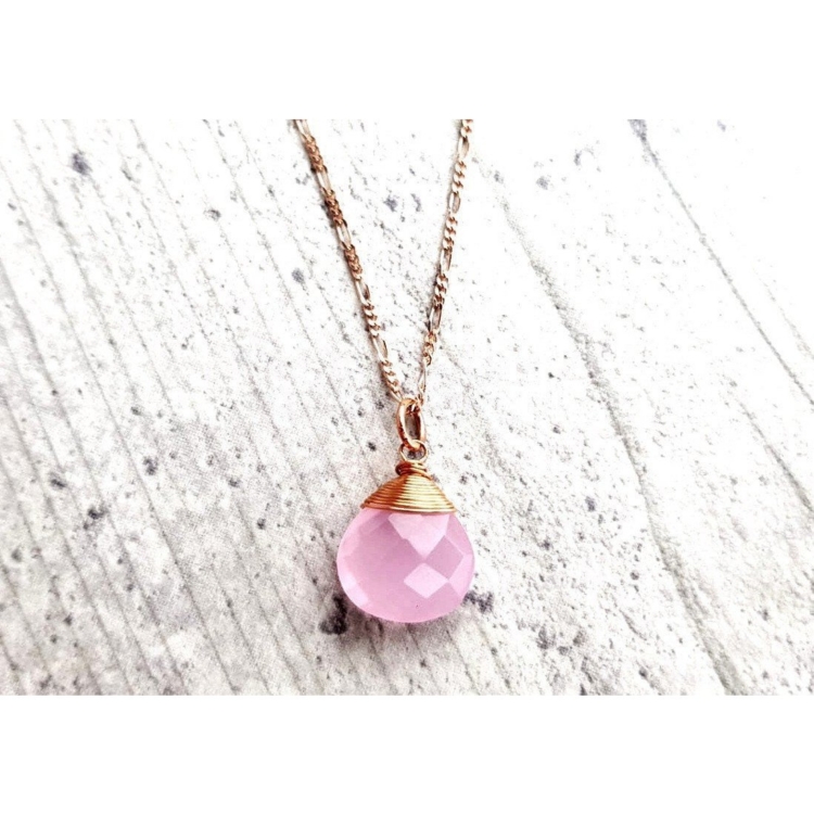 Rose Quartz Drop Necklace 925 Sterling Rose Gold Plated Pink Gemstone Aura Necklace - Image 13