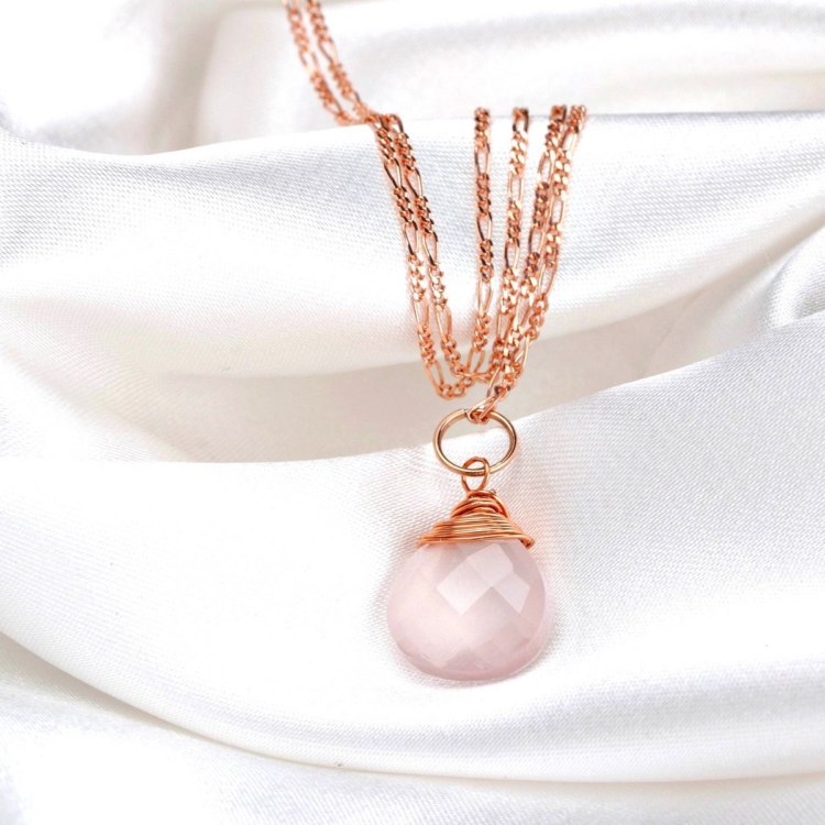 Rose Quartz Drop Necklace 925 Sterling Rose Gold Plated Pink Gemstone Aura Necklace - Image 3