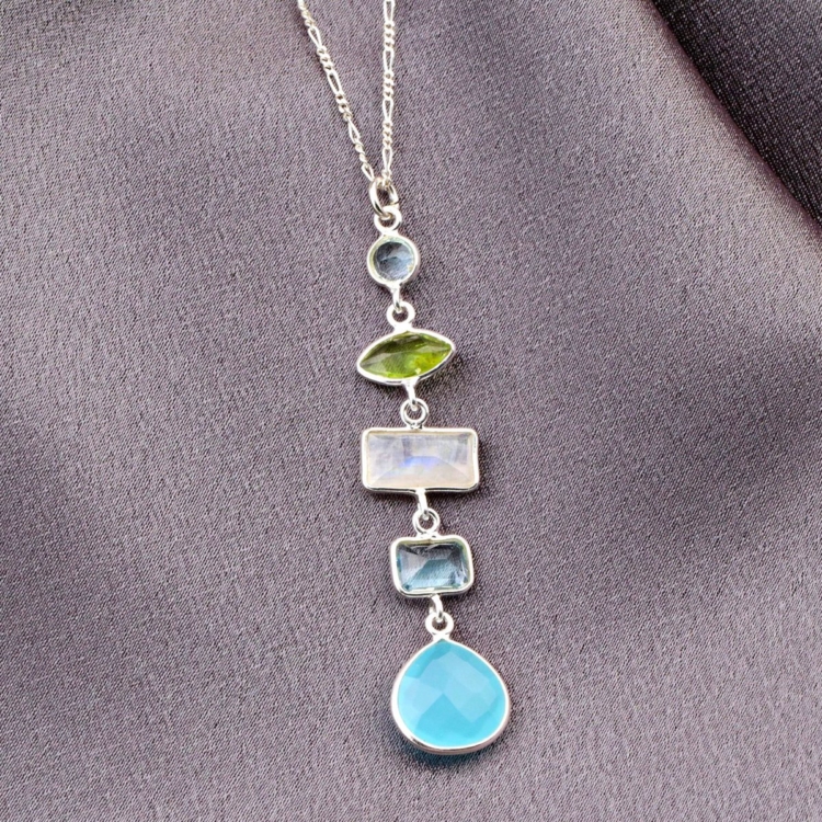 Multi Gemstone Pendant - 925 Sterling Silver Necklace - Image 7