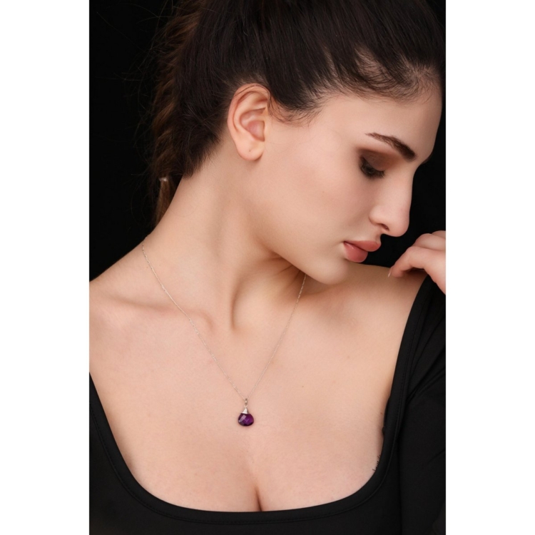 Amethyst Teardrop Pendant Necklace - 925 Sterling Silver - Image 4