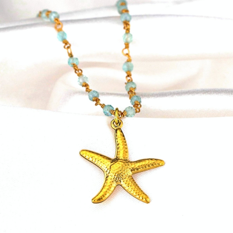 Gemstone Apatite Starfish Necklace Gold Plated