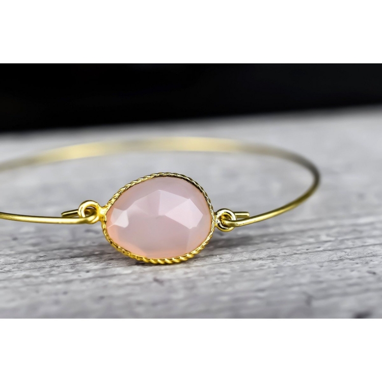 Rose Quartz Bangle - Gold Plated Gemstone Jewelry - Image 5