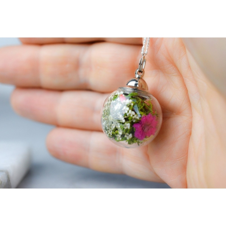 Bouquet Pendant - 925 Real Floral Sterling Silver Necklace Chrysanthemum - Image 11