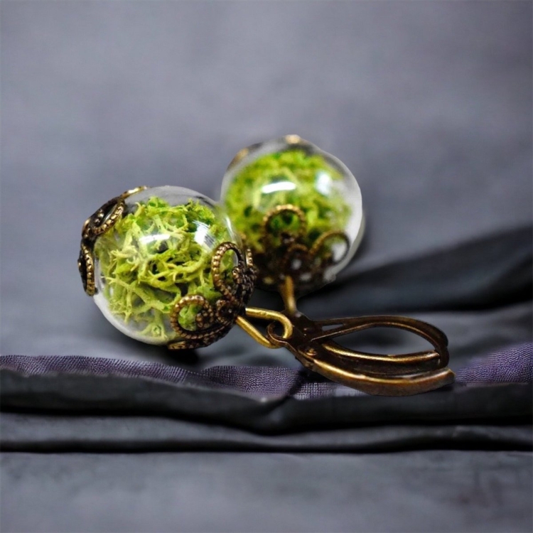 Real Moss Earrings - Green Iceland Moss Plant Earrings - Image 2