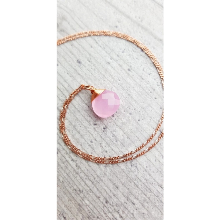 Rose Quartz Drop Necklace 925 Sterling Rose Gold Plated Pink Gemstone Aura Necklace - Image 15