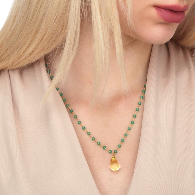 Gemstone necklace with aventurine and citrine drop pendant - Image 4