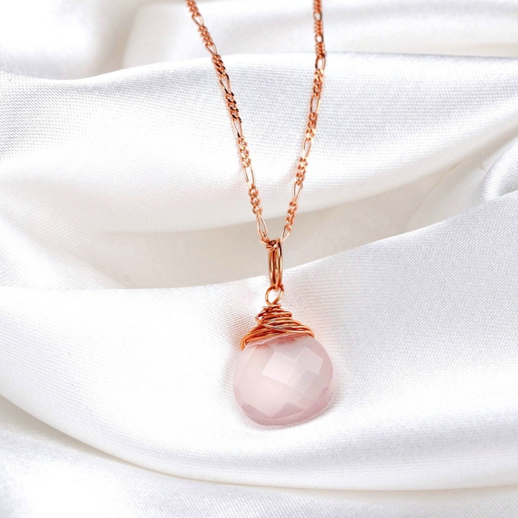 Rose Quartz Drop Necklace 925 Sterling Rose Gold Plated Pink Gemstone Aura Necklace