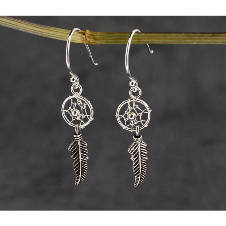 Dream Catcher Earrings - 925 Sterling Silver Tribal Boho Shaman Indian Jewelry - Image 9