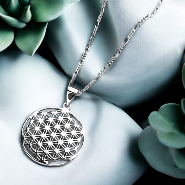 925 Sterling Silver Necklace Flower of Life