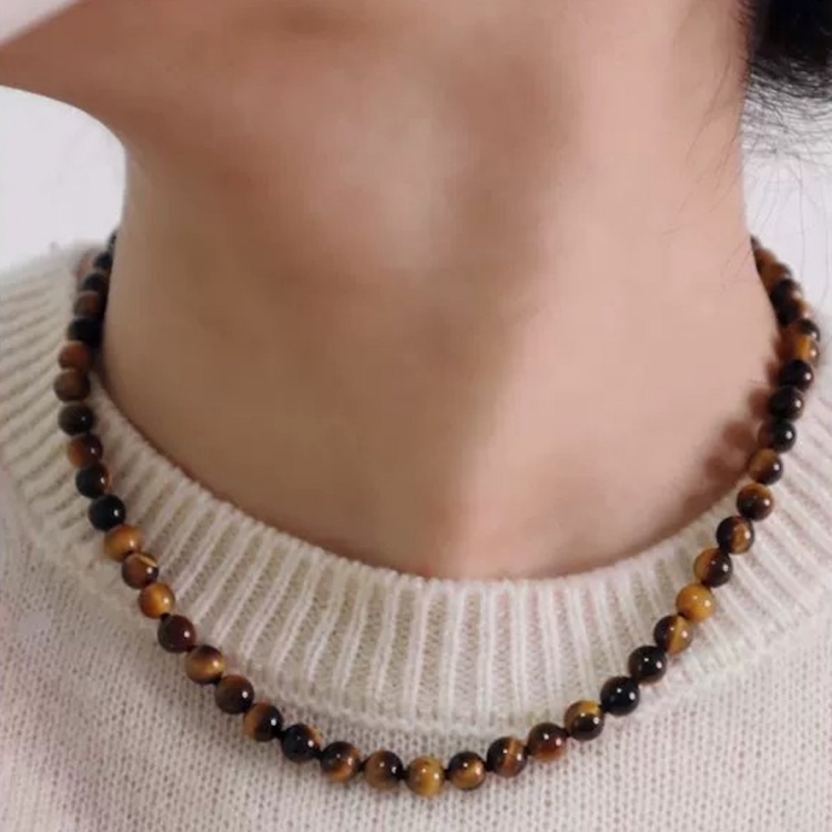 Chic Tiger-Eye Beads Necklace-Silver S Hook - Image 3