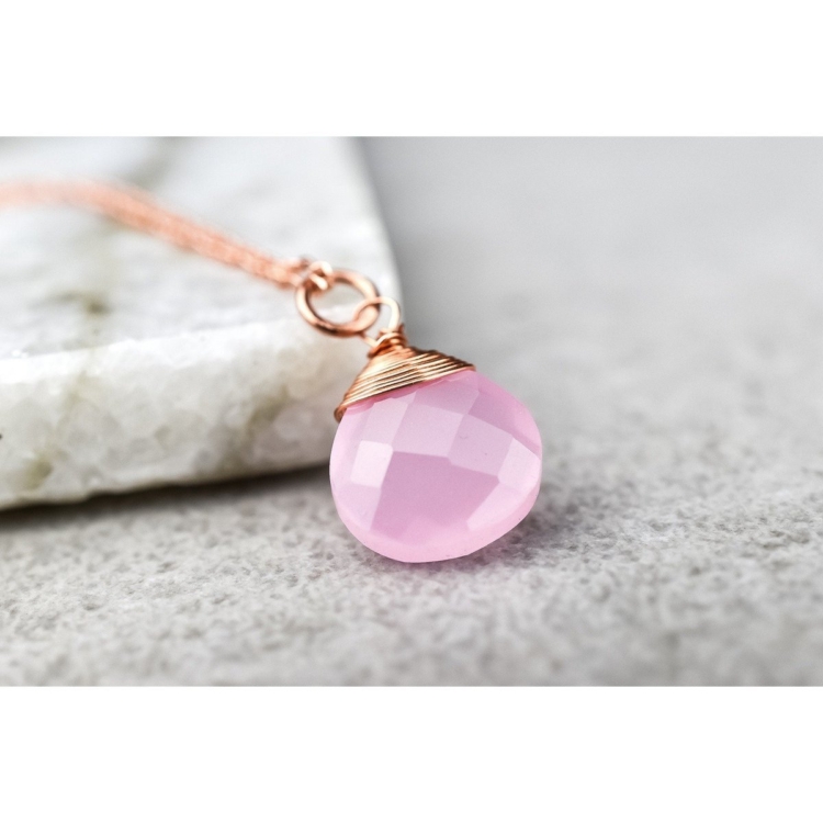 Rose Quartz Drop Necklace 925 Sterling Rose Gold Plated Pink Gemstone Aura Necklace - Image 10