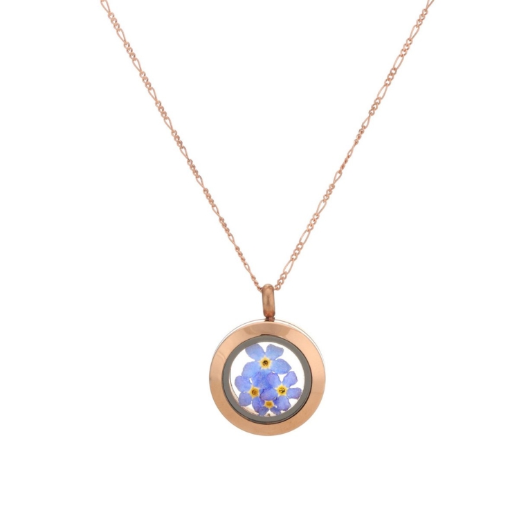 Rose Gold Plated Forget-Me-Not Medallion - 925 Sterling Gold Plated Necklace with Real Flowers - Image 12