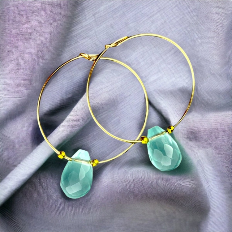 Goldfill gemstone chalcedony drop hoop earrings - gemstone jewelry