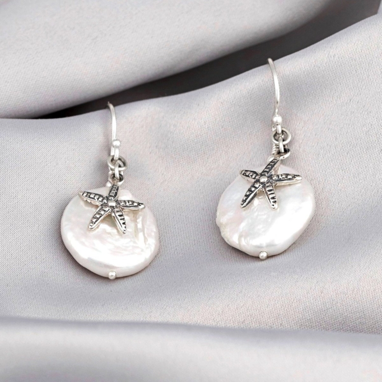 Starfish mother-of-pearl earrings - 925 sterling silver - natural jewelry