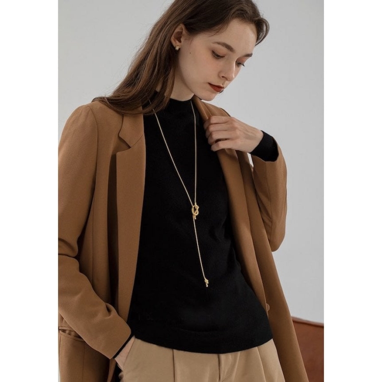 Minimalist Longline Sweater Necklace with Knot