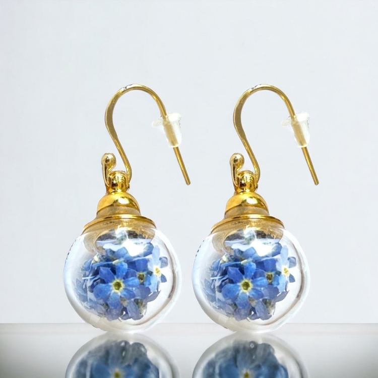 Handmade forget-me-not ball earrings