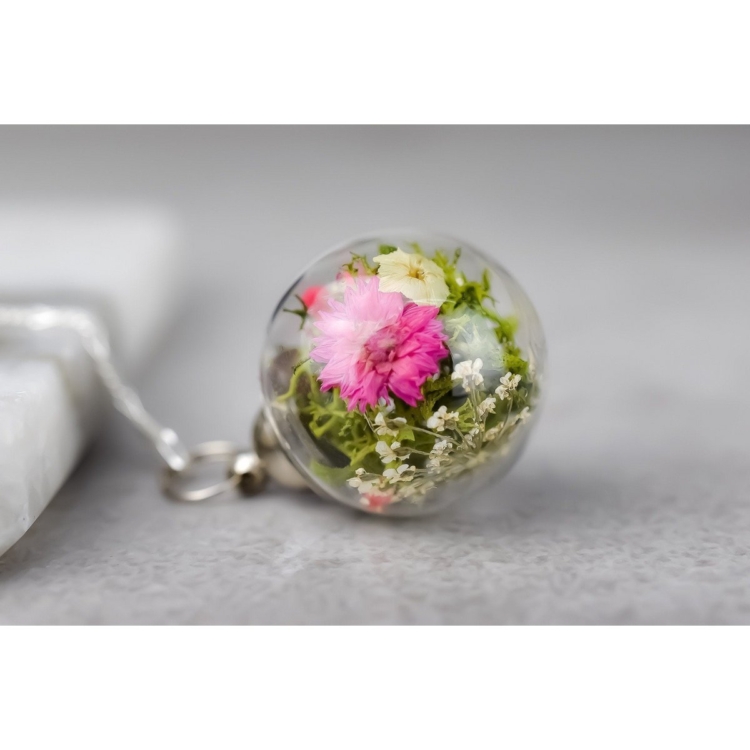 Bouquet Pendant - 925 Real Floral Sterling Silver Necklace Chrysanthemum - Image 5