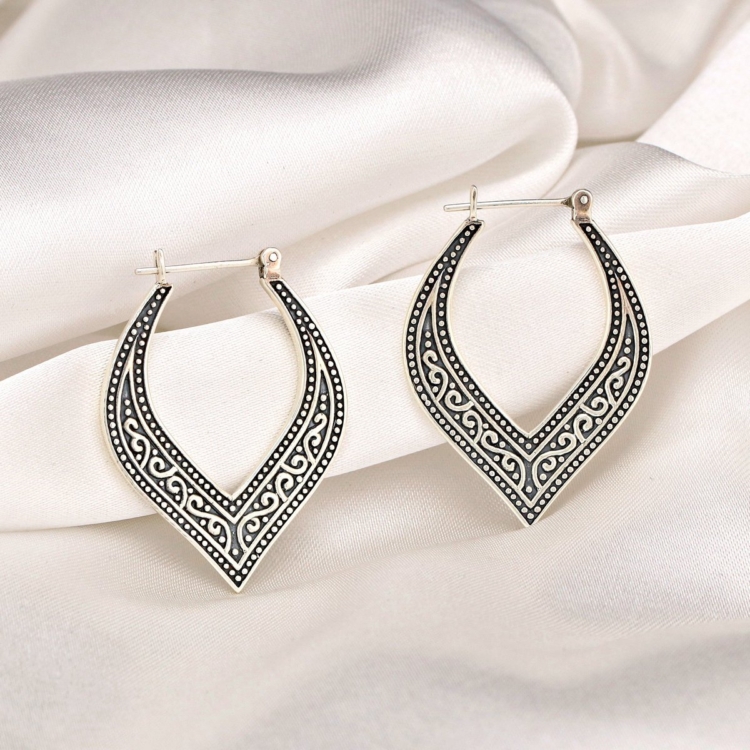 Casablanca Oriental Hoop Earrings - 925 Sterling Silver Ornament Earrings - Image 8