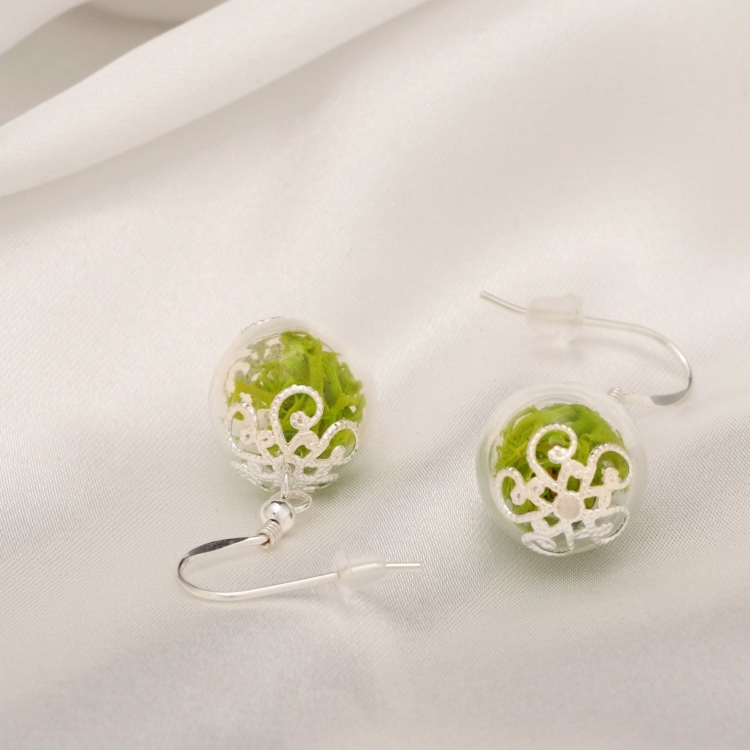 Real Moss Earrings - 925 Sterling Silver Jewelry - Botanical Terrarium Earrings - Image 2