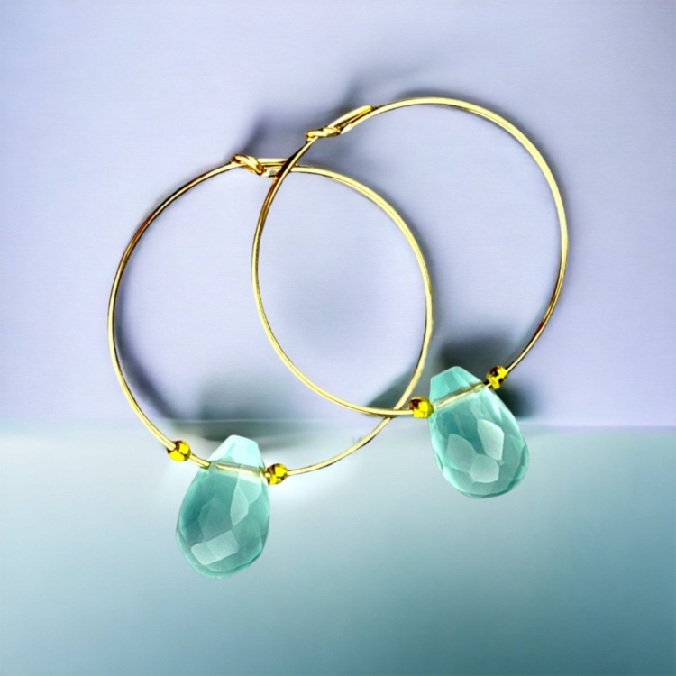 Goldfill gemstone chalcedony drop hoop earrings - gemstone jewelry - Image 3