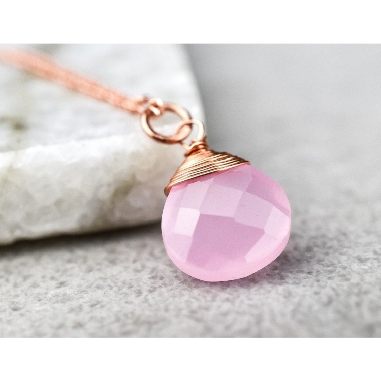 Rose Quartz Drop Necklace 925 Sterling Rose Gold Plated Pink Gemstone Aura Necklace - Image 11