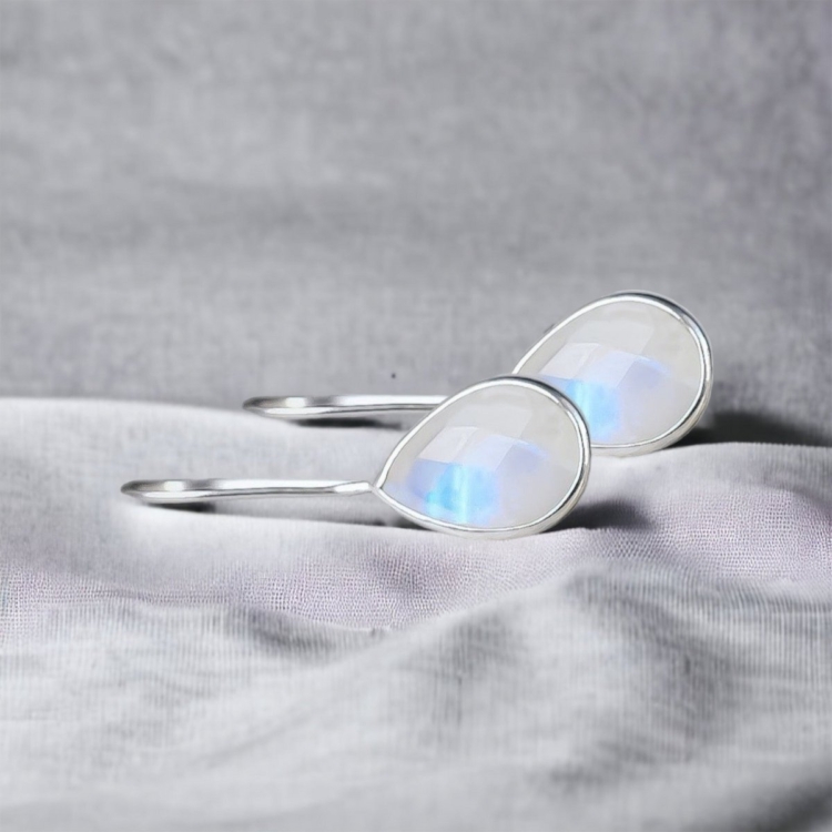 Moonstone Gemstone Earrings - 925 Sterling Silver Jewelry