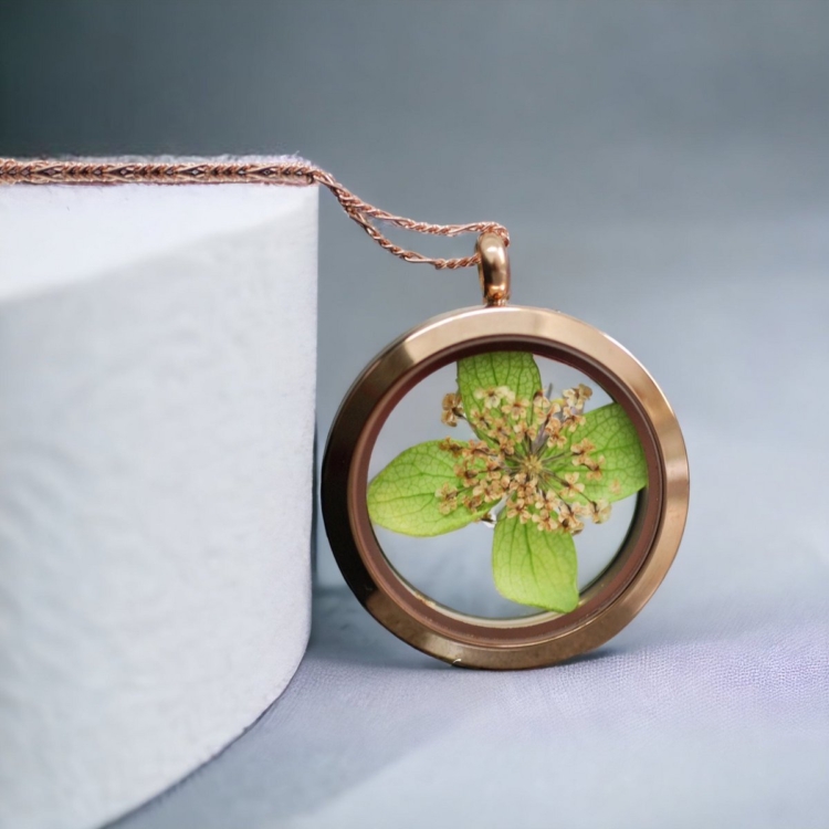 Dill Blossom Real Leaf Locket Necklace - 925 Sterling Rose Gold Plated Necklace - Image 3