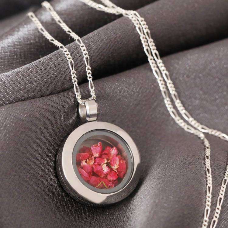 Heather Flower Mini Locket - 925 Sterling Silver Chain - Image 6