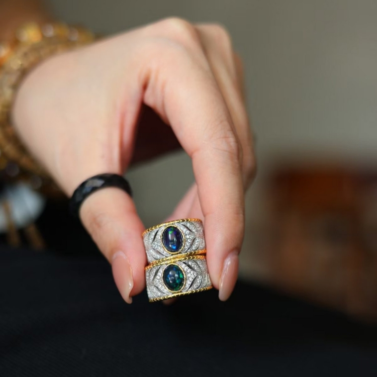 Vintage Eastern Royal Style Black Opal Ring - adjustable - Image 5