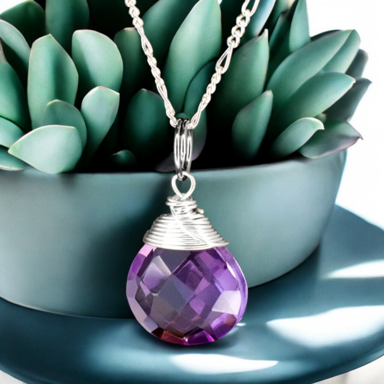 Amethyst Teardrop Pendant Necklace - 925 Sterling Silver