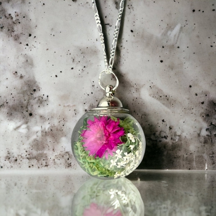 Bouquet Pendant - 925 Real Floral Sterling Silver Necklace Chrysanthemum - Image 4