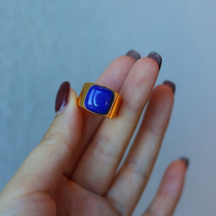 Bold Look Square Gem Ring - Genuine Lapis Lazuli - adjustable - Image 4