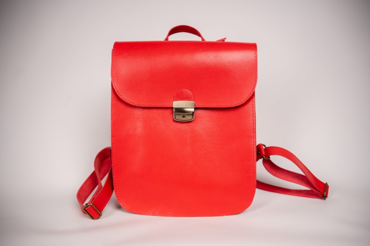 Natural Leather Saddle Backpack - Red - Image 3