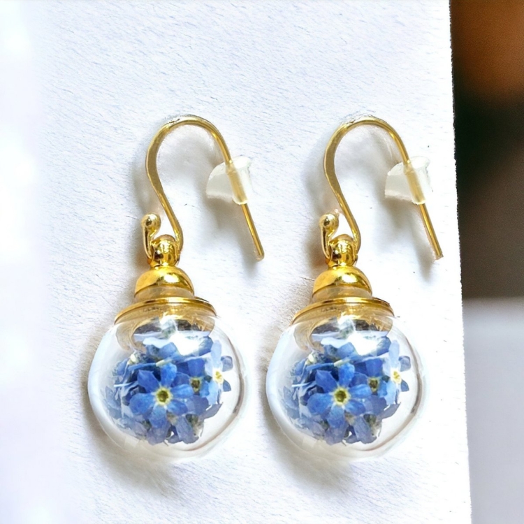 Handmade forget-me-not ball earrings - Image 3