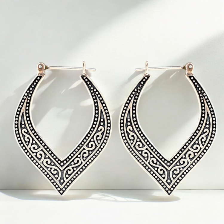 Casablanca Oriental Hoop Earrings - 925 Sterling Silver Ornament Earrings