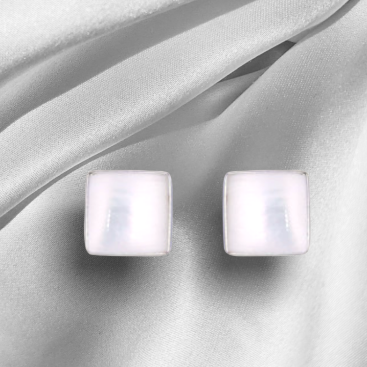 925 Sterling Silver Square Mini Stud Earrings Mother of Pearl