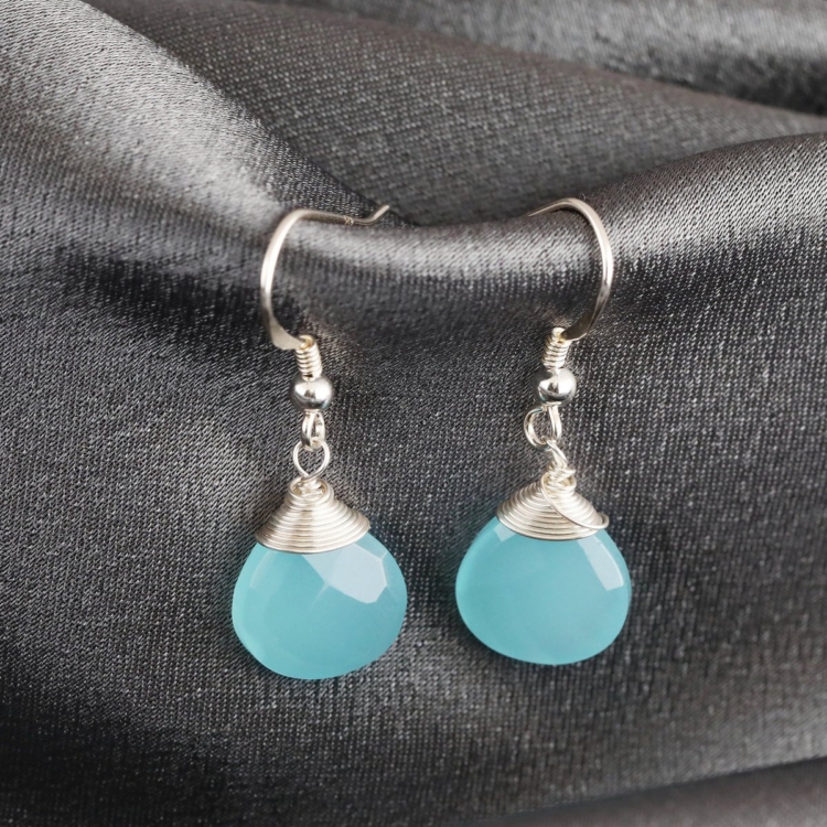 Chalcedony Drop Silver Earrings - Image 4