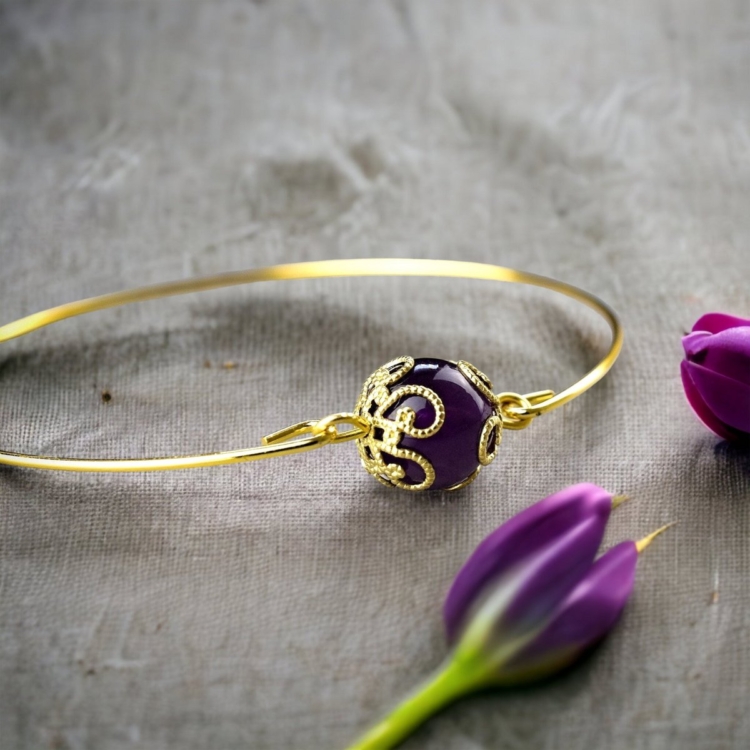 Amethyst Gold Bracelet - Gold Plated Minimalist Gemstone Aura Jewelry - Image 3