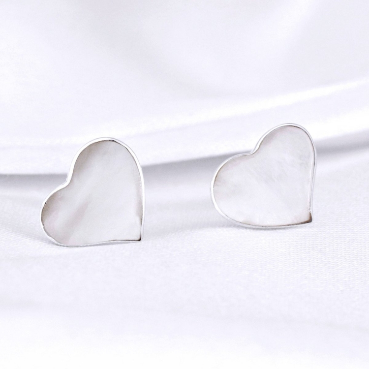 Mother of Pearl Heart Stud Earrings - Image 7